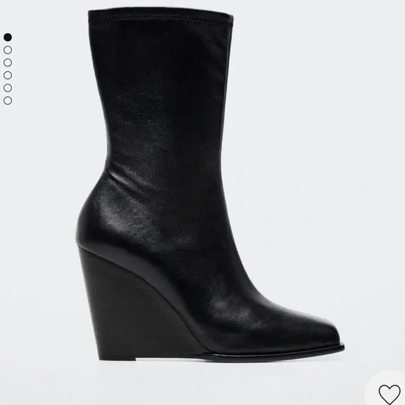 MANGO New…Black Leather wedge boots 39 fits 8.5-9 never worn - Picture 1 of 6